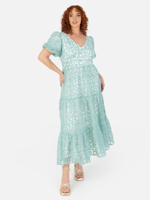 Maya Mint Floral Embroidered Open Back Midi Dress