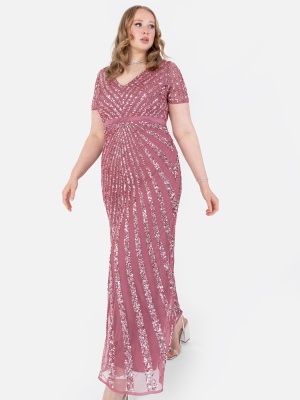 Maya Desert Rose Short Sleeve Stripe Embellished Maxi Dress