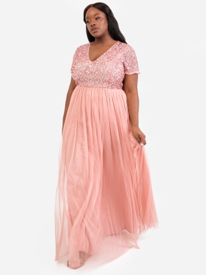  Maya Blossom Pink V Neckline Embellished Maxi Dress 