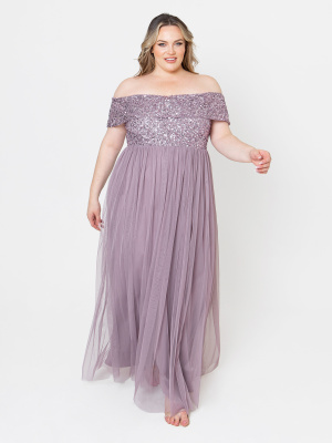 Maya Moody Lilac Bardot Embellished Maxi Dress - PLUS SIZE Wholesale Pack
