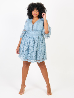 Lovedrobe Luxe Sky Blue Floral Lace Skater Dress In - Wholesale Pack