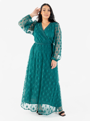 Lovedrobe Luxe Green Floral Lace Faux Wrap Maxi Dress - Wholesale Pack