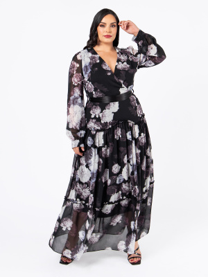 Lovedrobe Luxe Floral Maxi Dress with Satin Sash Belt and Frill Detail - Wholesale Pack