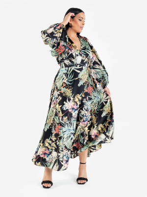 Lovedrobe Luxe Botanical V Neck Midaxi Dress with Balloon Sleeves - Wholesale Pack