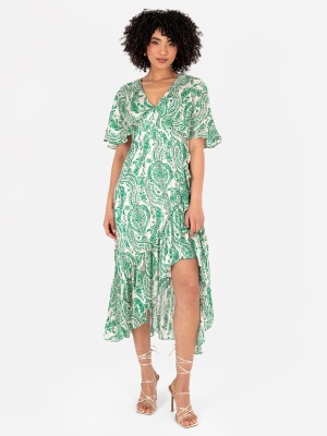 Lovedrobe Green Cape Sleeve High-Low Midi Dress - Wholesale Pack