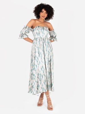 Lovedrobe Abstract Bardot Midaxi Dress with Skirt Split