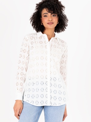 Lovedrobe White Broderie Long Sleeve Shirt - Wholesale Pack