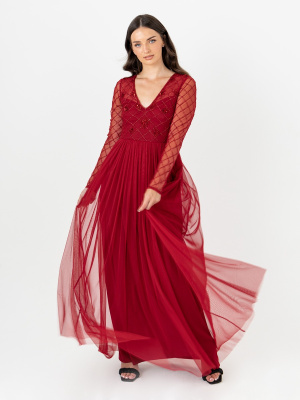 Maya Red Embellished Long Sleeve Maxi Dress - STRAIGHT SIZE Wholesale Pack
