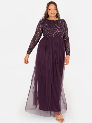 Maya Berry Embellished Long Sleeve Maxi Dress - PLUS SIZE Wholesale Pack