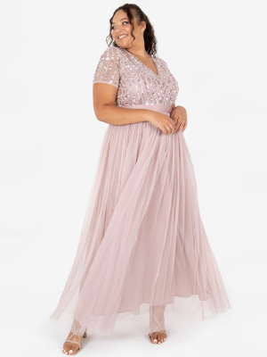 Maya Frosted Pink Stripe Embellished Maxi Dress With Sash Belt - PLUS SIZE Wholesale Pack