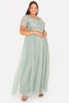 Maya Green Lily Stripe Embellished Maxi Dress With Sash Belt - PLUS SIZE Wholesale Pack