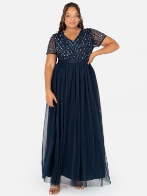 Maya Navy Stripe Embellished Maxi Dress With Sash Belt - PLUS SIZE Wholesale Pack