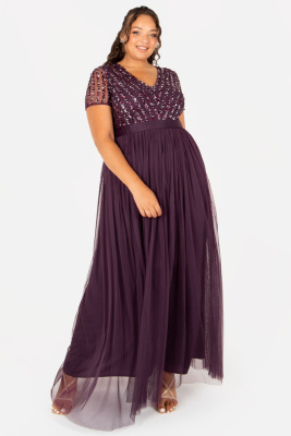 Maya Berry Stripe Embellished Maxi Dress With Sash Belt - PLUS SIZE Wholesale Pack