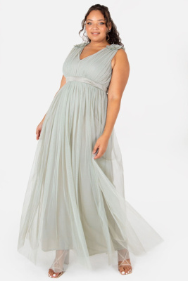 Maya Green Lily Maxi Dress with Ruffle Shoulder Detail - PLUS SIZE Wholesale Pack