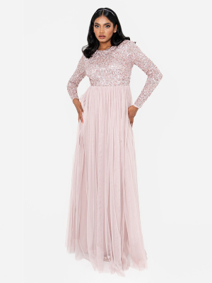 Maya Frosted Pink Embellished Long Sleeve Maxi Dress - STRAIGHT SIZE Wholesale Pack