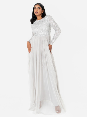 Maya Soft Grey Embellished Long Sleeve Maxi Dress - STRAIGHT SIZE Wholesale Pack