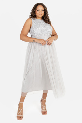 Maya Soft Grey Embellished Midaxi Dress - PLUS SIZE Wholesale Pack