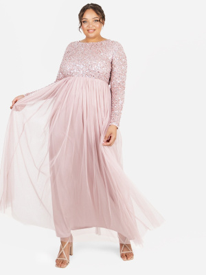 Maya Frosted Pink Embellished Long Sleeve Maxi Dress - PLUS SIZE Wholesale Pack