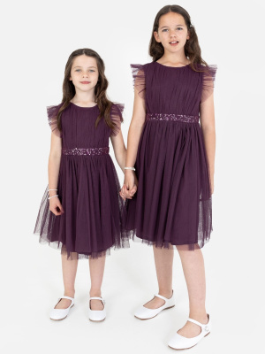 Mini Maya Berry Midi Dress with Frill Sleeves and Embellished Waist - Wholesale Pack