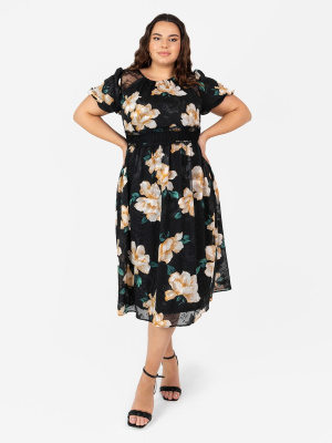 Lovedrobe Luxe Floral Print Midi Dress with Lace Detail & Pockets - Wholesale Pack