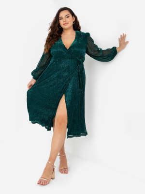 Lovedrobe Luxe Green Shimmer Wrap Dress - Wholesale Pack